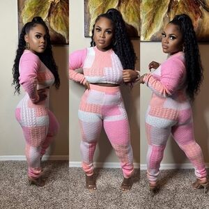 Pink Patchwork Knit Set
